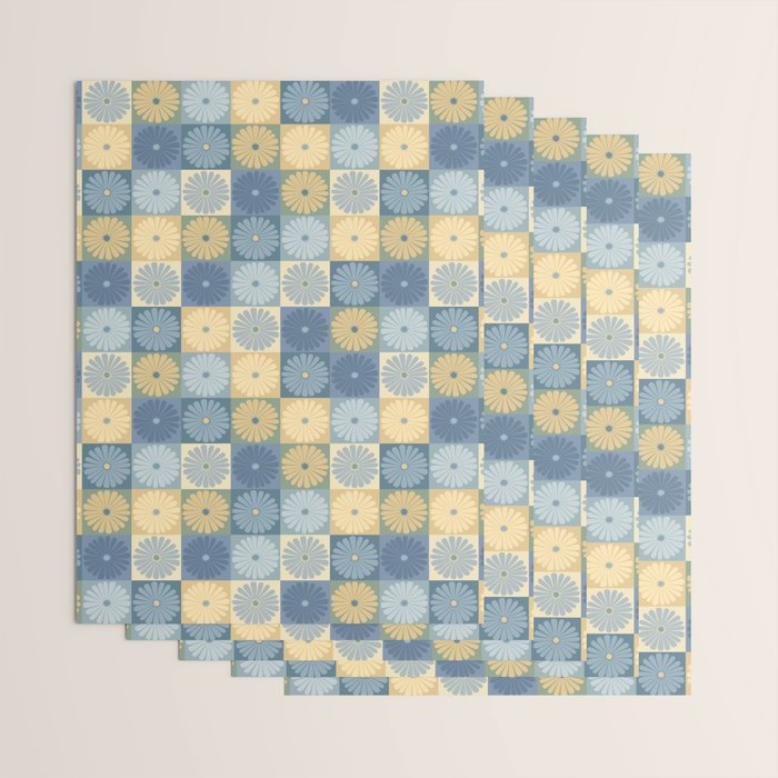 Retro Flowers Check Pattern VII Wrapping Paper Gallery Image 3