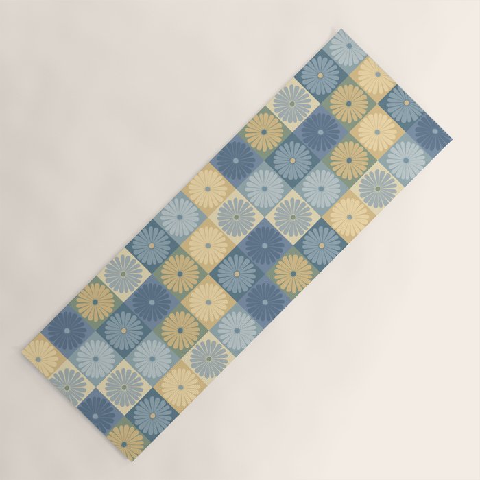 Retro Flowers Check Pattern VII Yoga Mat Gallery Image 1