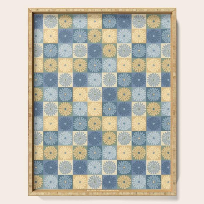 Retro Flowers Check Pattern VII Serving Tray Gallery Image 1