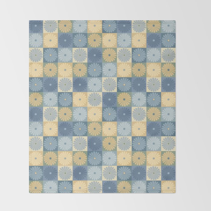 Retro Flowers Check Pattern VII Throw Blanket Gallery Image 2