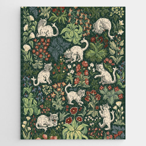 Ugly Medieval Cats Millefleur Jigsaw Puzzle Gallery Image 1