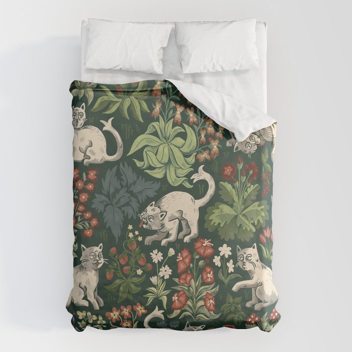 Ugly Medieval Cats Millefleur Duvet Cover Gallery Image 6