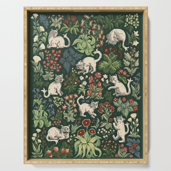 Ugly Medieval Cats Millefleur Serving Tray Gallery Image 1