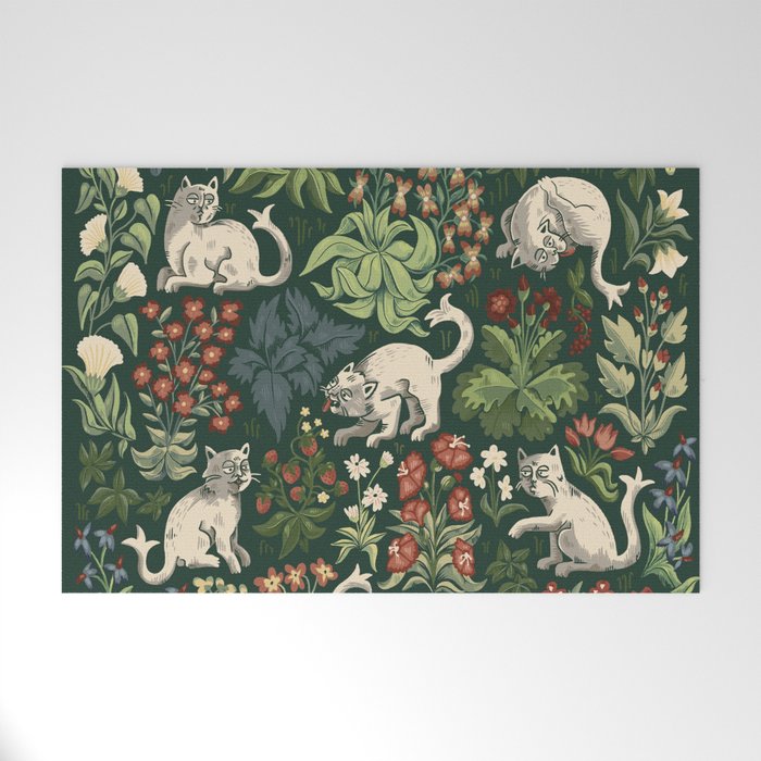 Ugly Medieval Cats Millefleur Welcome Mat Gallery Image 1