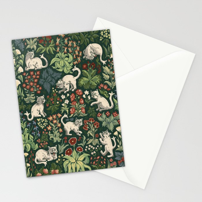 Ugly Medieval Cats Millefleur Stationery Card Gallery Image 2