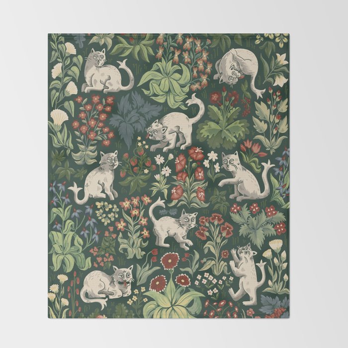 Ugly Medieval Cats Millefleur Throw Blanket Gallery Image 2