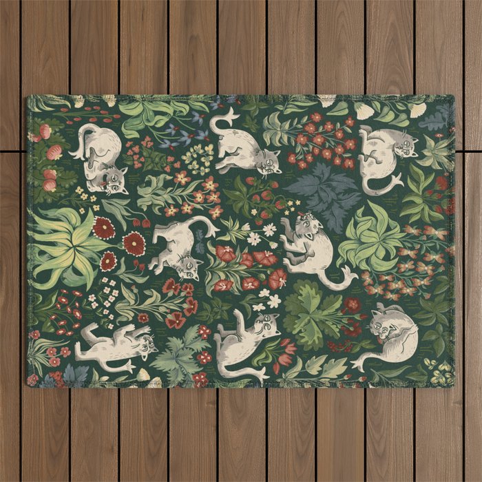 Ugly Medieval Cats Millefleur Outdoor Rug Gallery Image 1