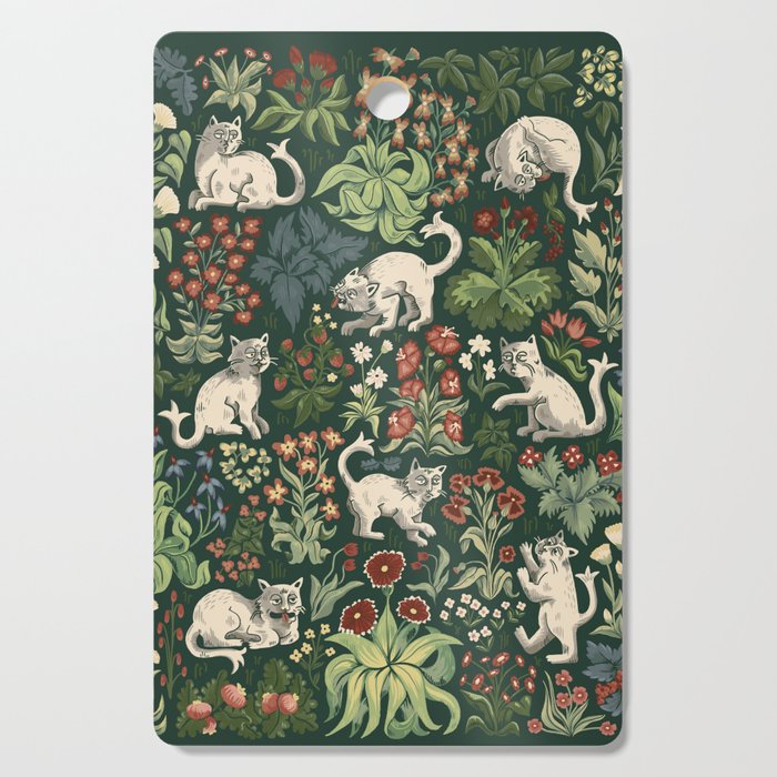 Ugly Medieval Cats Millefleur Cutting Board Gallery Image 1