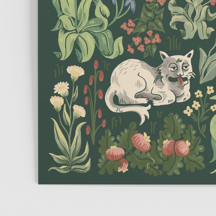 Ugly Medieval Cats Millefleur Poster Gallery Image 3