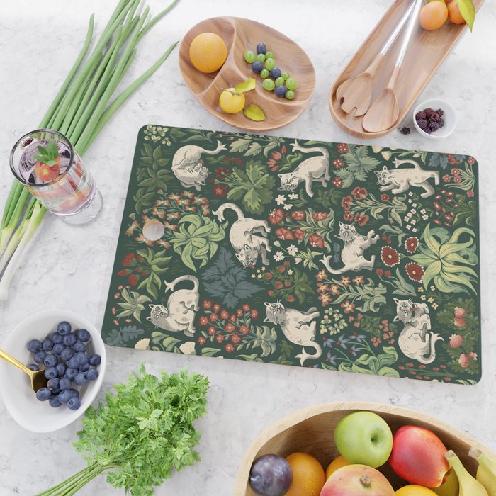 Ugly Medieval Cats Millefleur Cutting Board Gallery Image 2