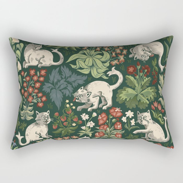 Ugly Medieval Cats Millefleur Rectangular Pillow Gallery Image 1