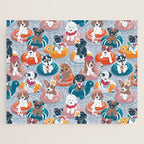 Summer pool pawty // pastel blue background dog breeds in vacations playing on swimming pool floats // Labrador beagle dachshund jack Russell Dalmatian welsh corgi pug greyhound basset hound husky  Jigsaw Puzzle Gallery Image 1