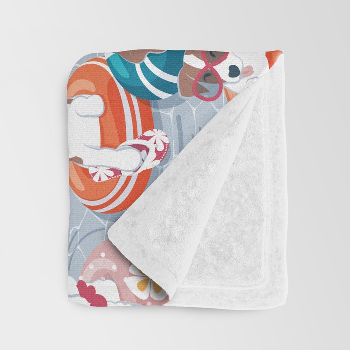 Summer pool pawty // pastel blue background dog breeds in vacations playing on swimming pool floats // Labrador beagle dachshund jack Russell Dalmatian welsh corgi pug greyhound basset hound husky  Throw Blanket Gallery Image 3