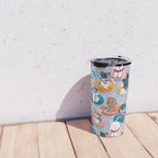 Summer pool pawty // pastel blue background dog breeds in vacations playing on swimming pool floats // Labrador beagle dachshund jack Russell Dalmatian welsh corgi pug greyhound basset hound husky  Travel Mug Gallery Image 4