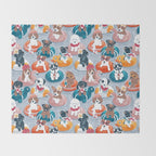 Summer pool pawty // pastel blue background dog breeds in vacations playing on swimming pool floats // Labrador beagle dachshund jack Russell Dalmatian welsh corgi pug greyhound basset hound husky  Throw Blanket Gallery Image 2