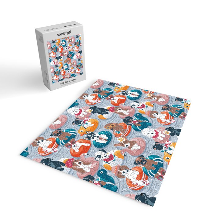 Summer pool pawty // pastel blue background dog breeds in vacations playing on swimming pool floats // Labrador beagle dachshund jack Russell Dalmatian welsh corgi pug greyhound basset hound husky  Jigsaw Puzzle Gallery Image 2