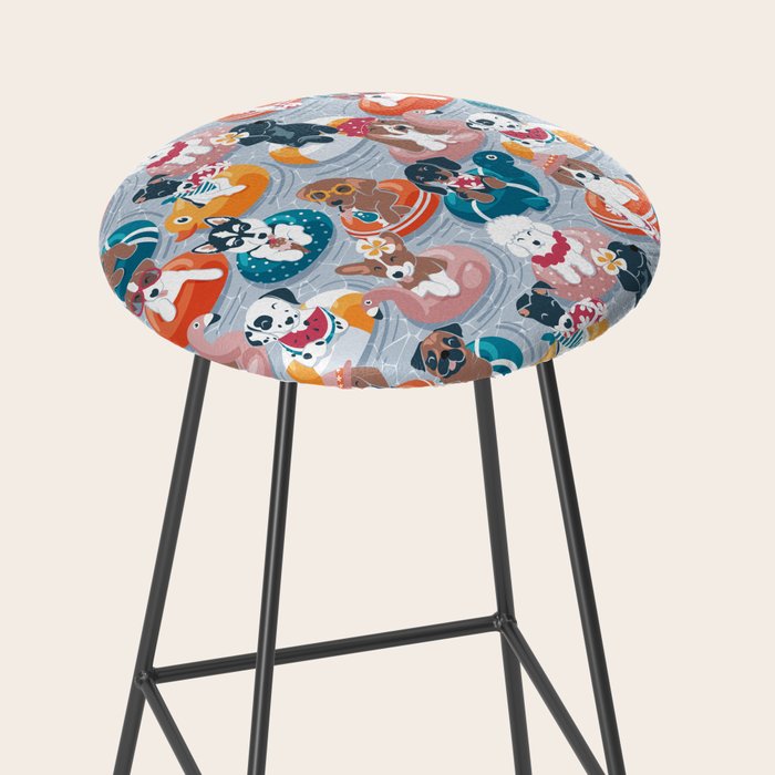 Summer pool pawty // pastel blue background dog breeds in vacations playing on swimming pool floats // Labrador beagle dachshund jack Russell Dalmatian welsh corgi pug greyhound basset hound husky  Stool Gallery Image 2