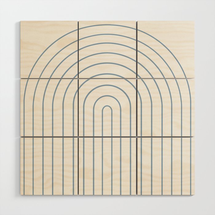 Minimal Arch XXV White and Blue Green Modern Geometric Lines Wood Wall Art Gallery Image 1