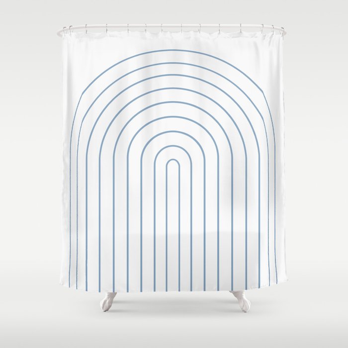 Minimal Arch XXV White and Blue Green Modern Geometric Lines Shower Curtain Gallery Image 1