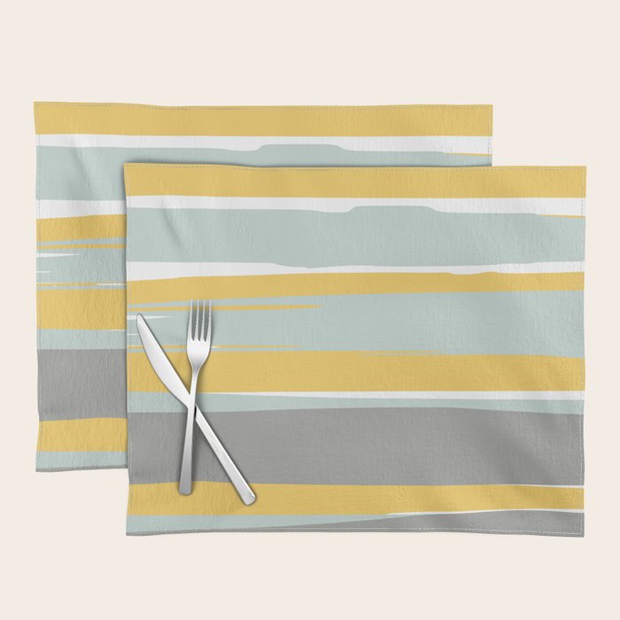 Stripe Abstract, Sun and Beach, Yellow, Pale, Aqua Blue and Gray Placemat Gallery Image 1