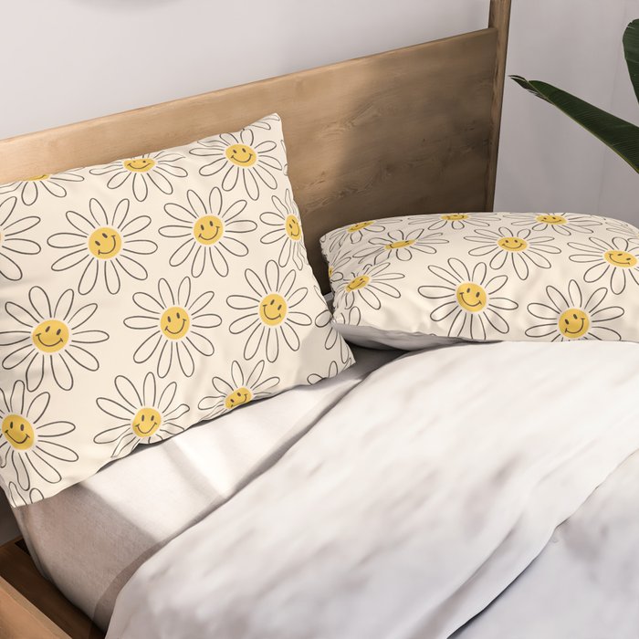 Smiley face 70s Daisy  Pillow Sham Gallery Image 2