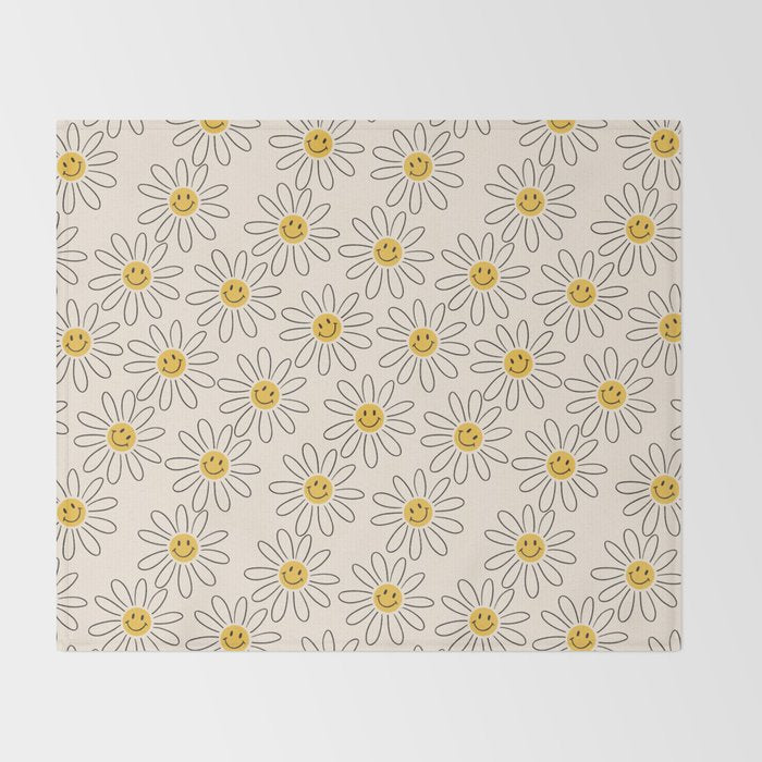 Smiley face 70s Daisy  Throw Blanket Gallery Image 2