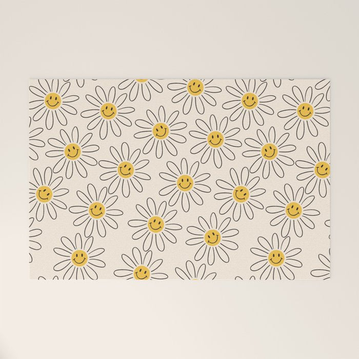 Smiley face 70s Daisy  Welcome Mat Gallery Image 1