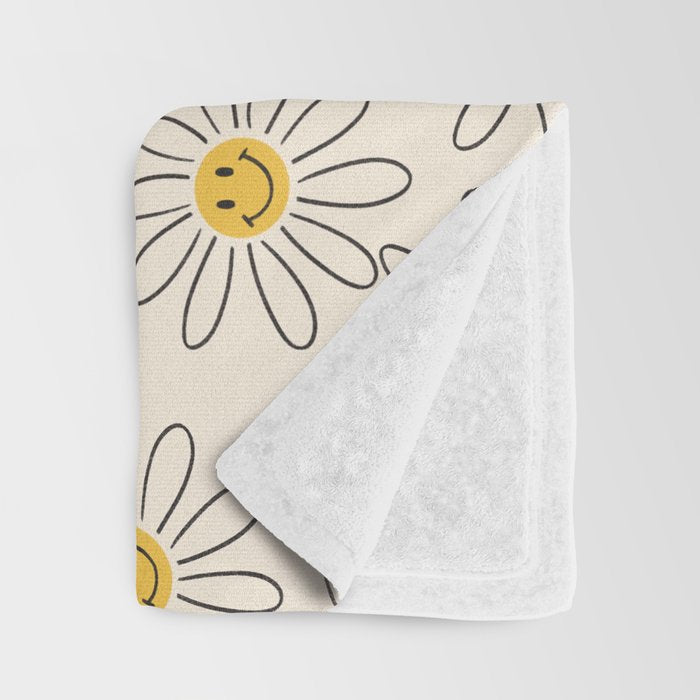 Smiley face 70s Daisy  Throw Blanket Gallery Image 3