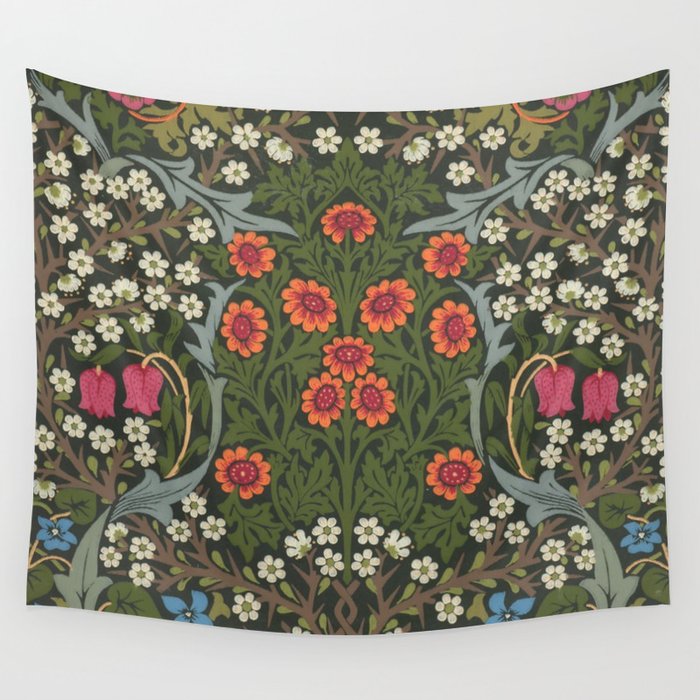 William Morris Vintage Blackthorn Green & Pink 1892  Wall Tapestry Gallery Image 4