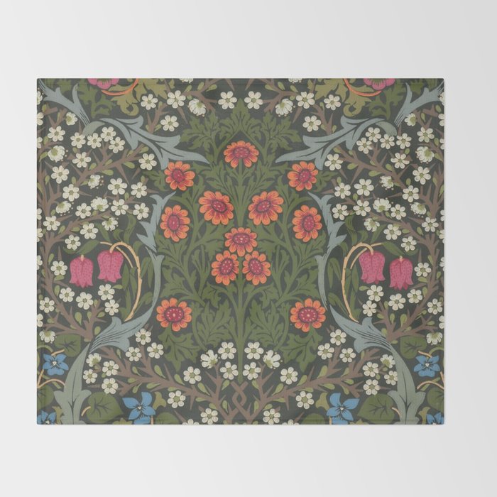 William Morris Vintage Blackthorn Green & Pink 1892  Throw Blanket Gallery Image 2
