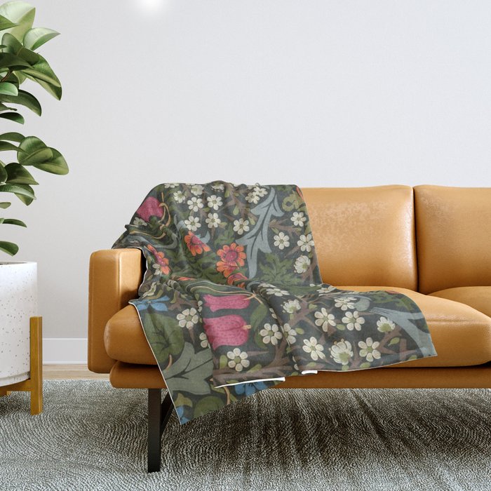 William Morris Vintage Blackthorn Green & Pink 1892  Throw Blanket Gallery Image 1