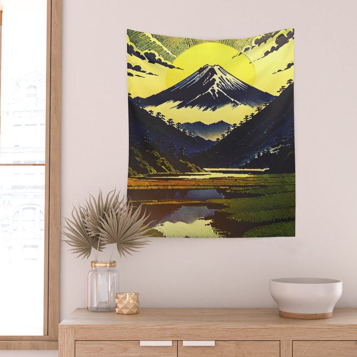 Prayer - A Contemporary Ukiyo-e Nature Landscape Wall Tapestry Gallery Image 2
