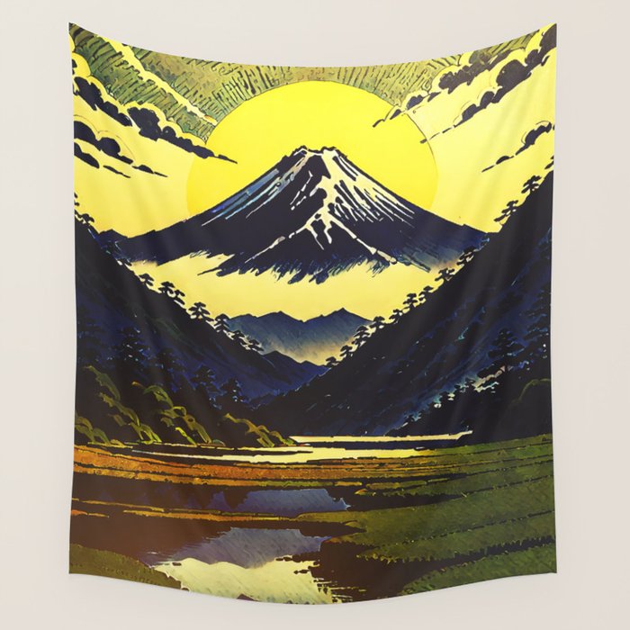 Prayer - A Contemporary Ukiyo-e Nature Landscape Wall Tapestry Gallery Image 4
