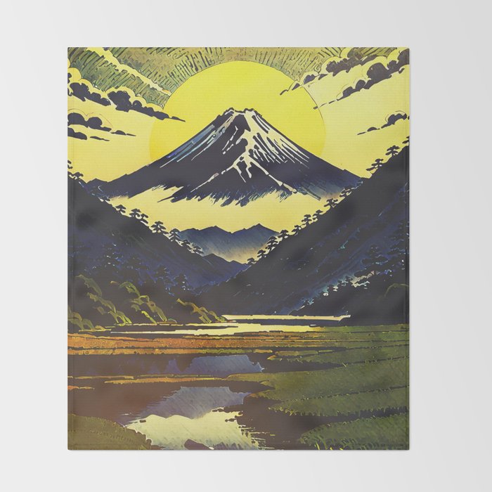 Prayer - A Contemporary Ukiyo-e Nature Landscape Throw Blanket Gallery Image 2