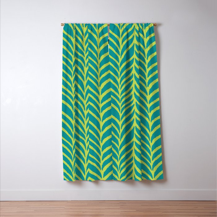 Palm Leaves Pattern Turquoise and Green Window Curtain Gallery Image 3