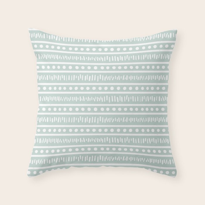 Modern Boho Mudcloth on Aqua Mint  Throw Pillow Gallery Image 6