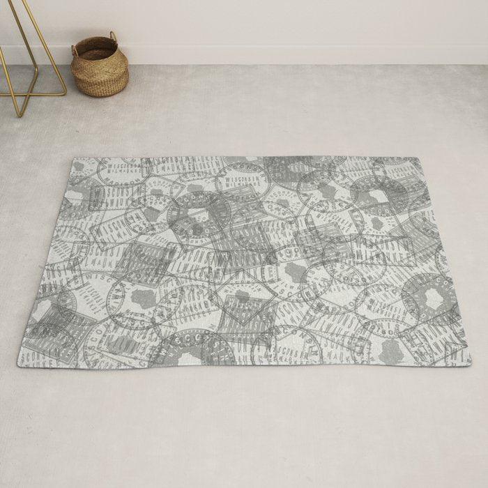 Vintage Wisconsin Milwaukee Travel Stamp Pattern Rug Gallery Image 2