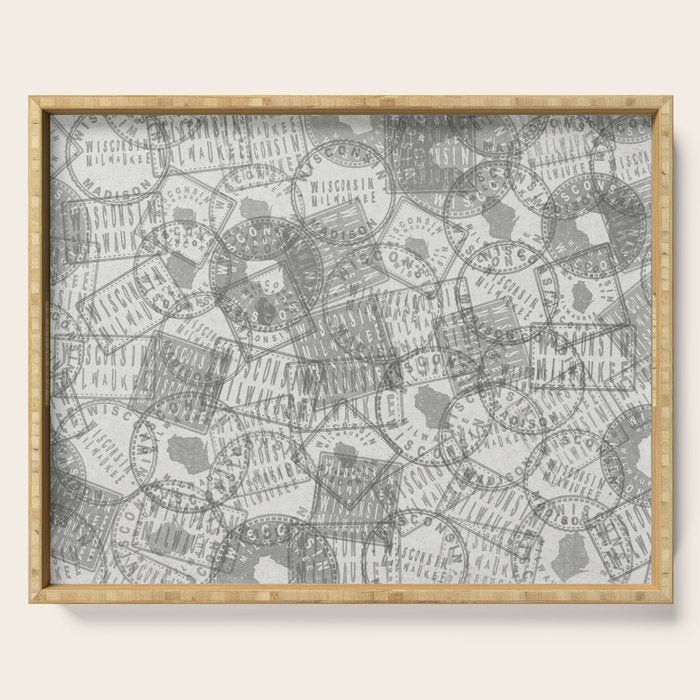Vintage Wisconsin Milwaukee Travel Stamp Pattern Serving Tray Gallery Image 1