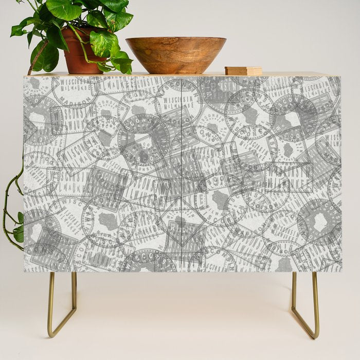 Vintage Wisconsin Milwaukee Travel Stamp Pattern Credenza Gallery Image 1