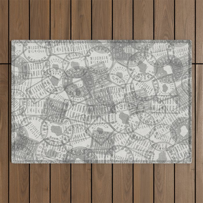 Vintage Wisconsin Milwaukee Travel Stamp Pattern Outdoor Rug Gallery Image 1