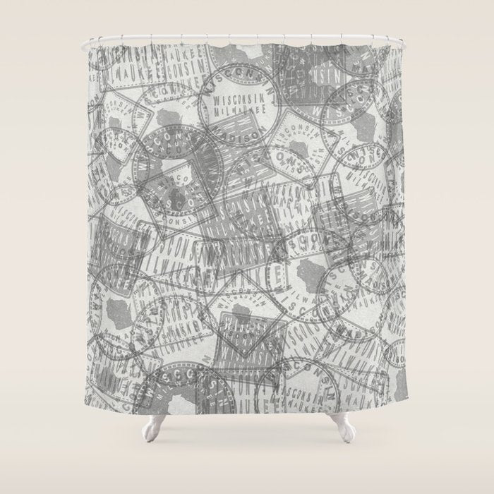 Vintage Wisconsin Milwaukee Travel Stamp Pattern Shower Curtain Gallery Image 1