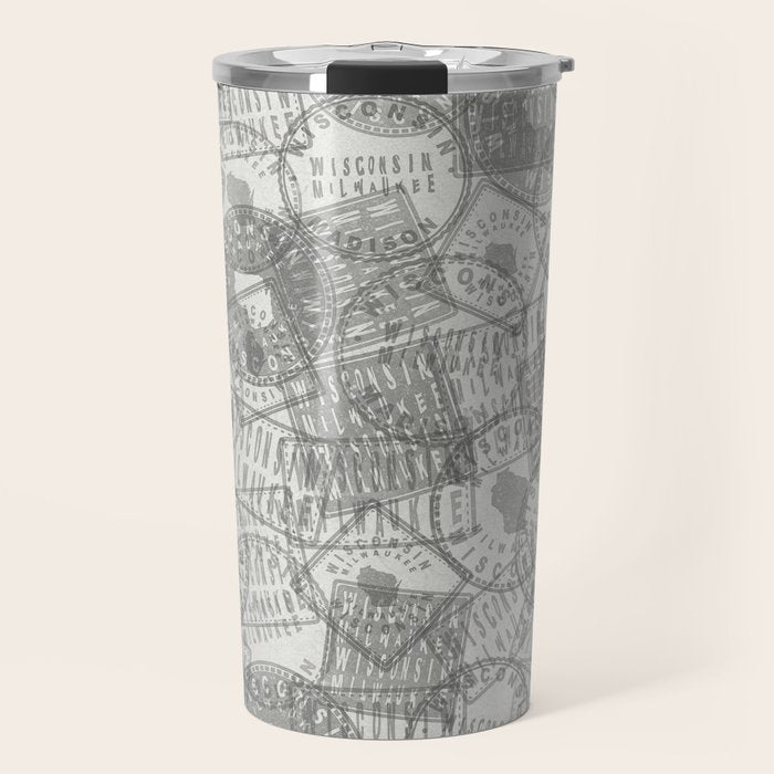 Vintage Wisconsin Milwaukee Travel Stamp Pattern Travel Mug Gallery Image 1