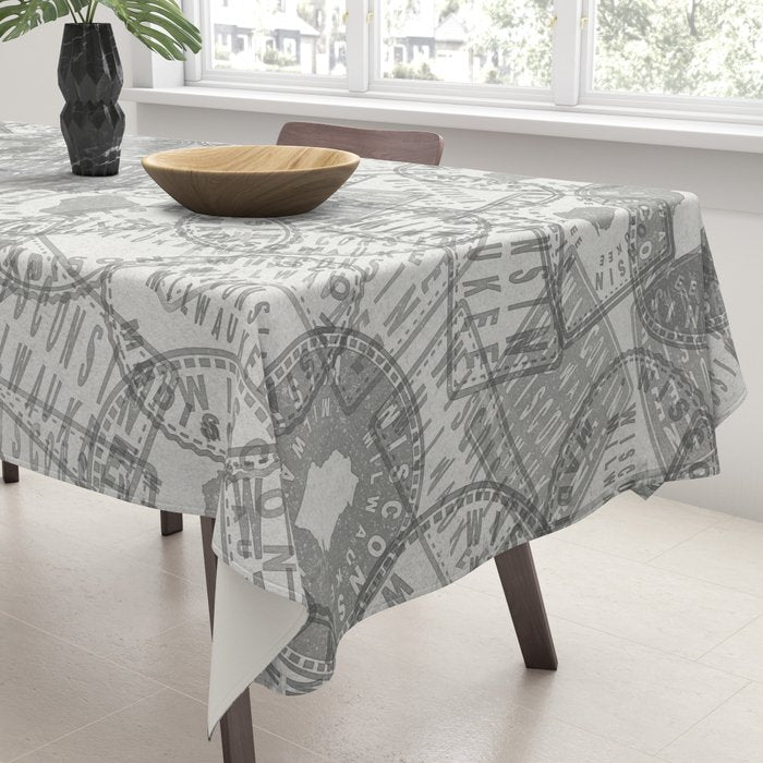 Vintage Wisconsin Milwaukee Travel Stamp Pattern Tablecloth Gallery Image 3