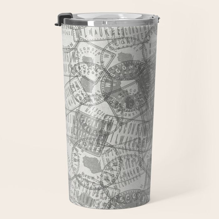 Vintage Wisconsin Milwaukee Travel Stamp Pattern Travel Mug Gallery Image 3