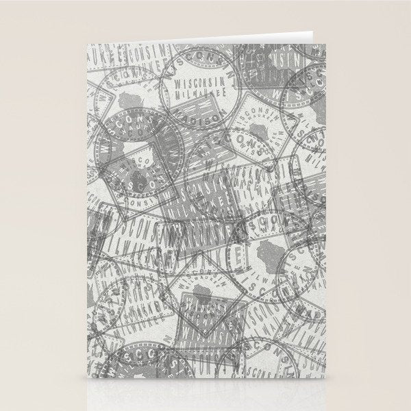 Vintage Wisconsin Milwaukee Travel Stamp Pattern Stationery Card Gallery Image 2