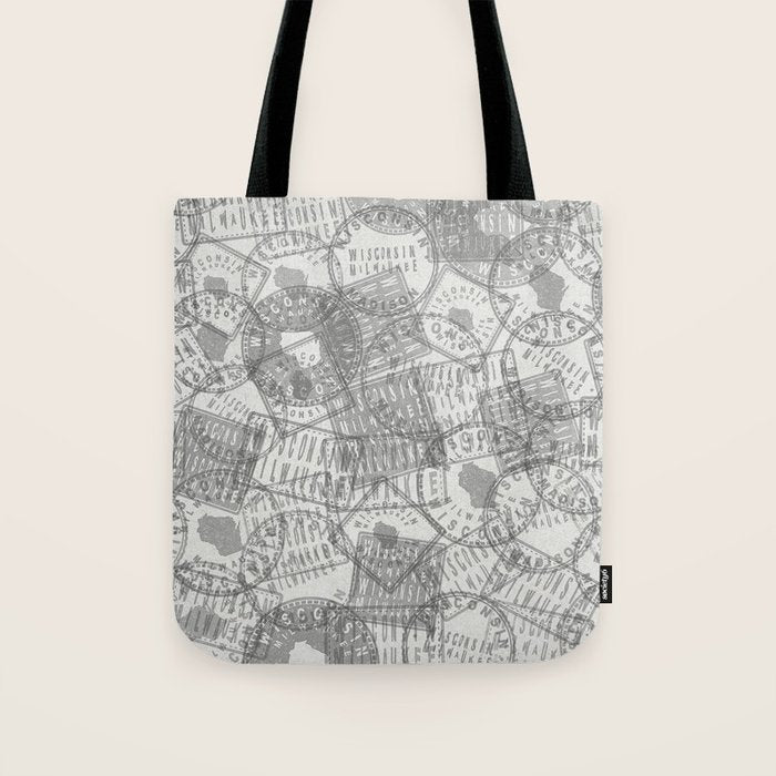 Vintage Wisconsin Milwaukee Travel Stamp Pattern Tote Bag Gallery Image 1