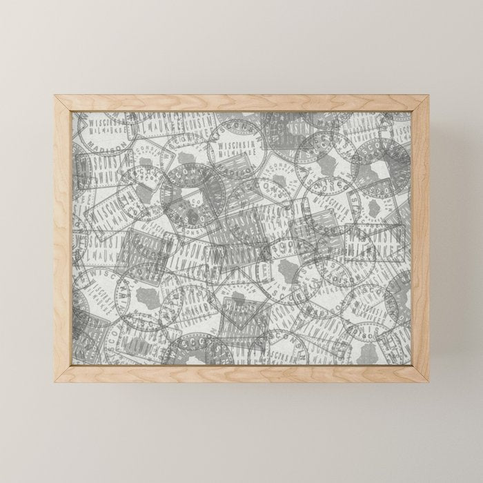 Vintage Wisconsin Milwaukee Travel Stamp Pattern Mini Art Print Gallery Image 1