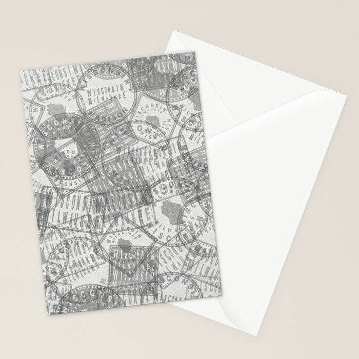 Vintage Wisconsin Milwaukee Travel Stamp Pattern Stationery Card Gallery Image 2