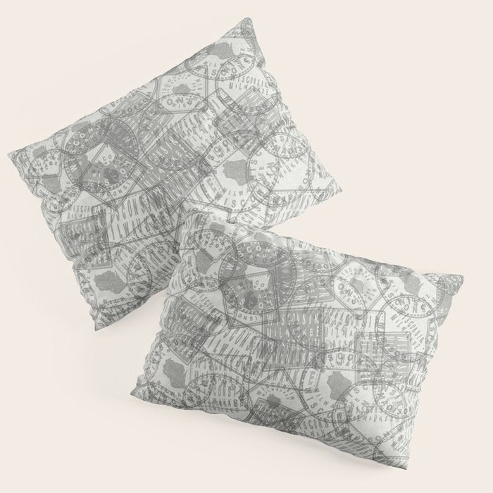 Vintage Wisconsin Milwaukee Travel Stamp Pattern Pillow Sham Gallery Image 3