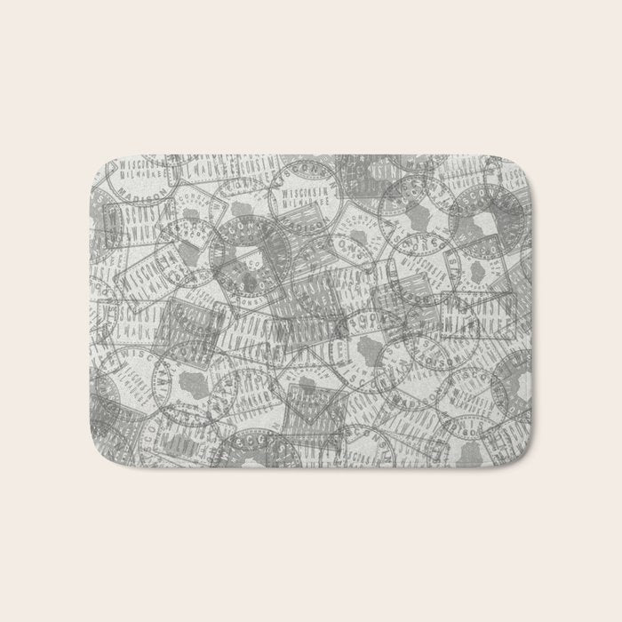Vintage Wisconsin Milwaukee Travel Stamp Pattern Bath Mat Gallery Image 1
